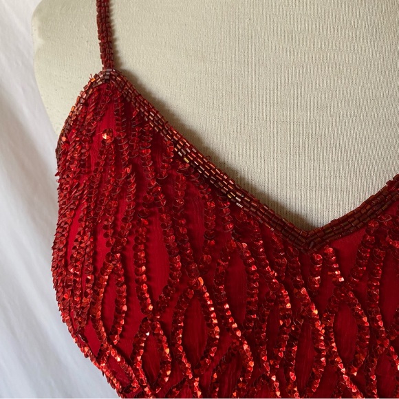 Vintage Sequin Two Piece Silk Pant Set Red - Picture 4 of 10